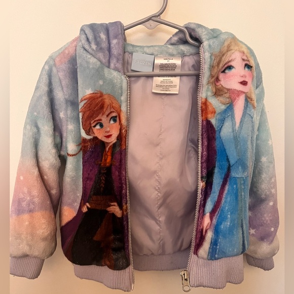 Disney Frozen Elsa and Anna Zip Up Hooded Jacket - 3T - Plush Lined - Picture 4 of 5